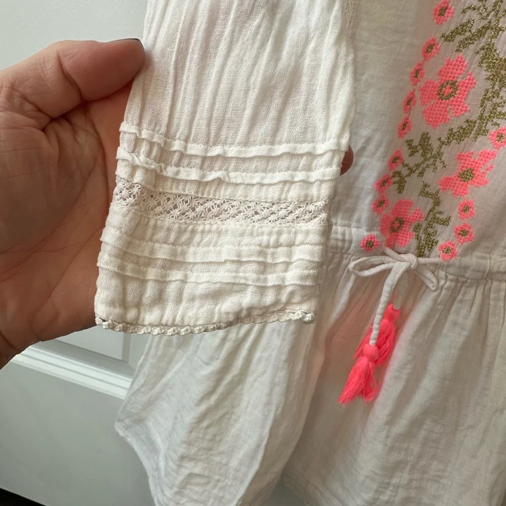 Bonheur Du Jour Paris Girls White Floral Embroidered Dress (Size 6)